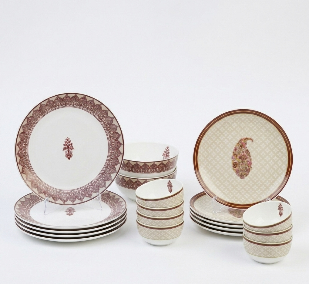 Thar Floral White & Grey Fine Bone China Dinner Set - 20 Pc My Store