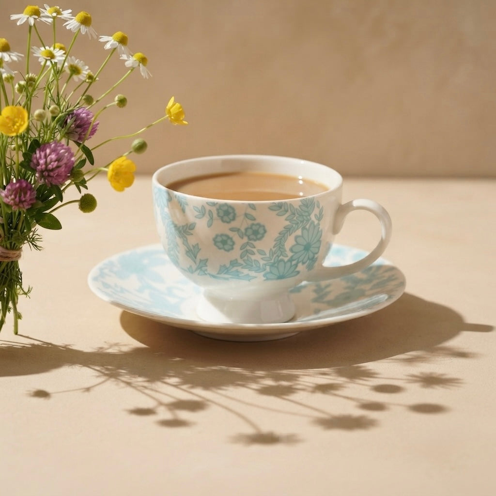 Yana Floral Cups and Saucers in Teal My Store