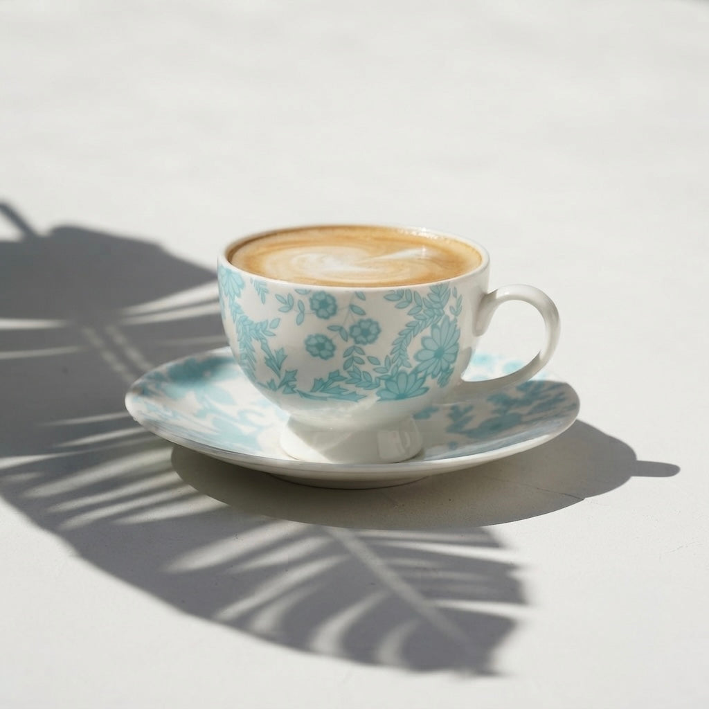 Yana Floral Cups and Saucers in Teal My Store
