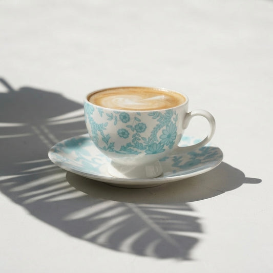 Yana Floral Cups and Saucers in Teal My Store