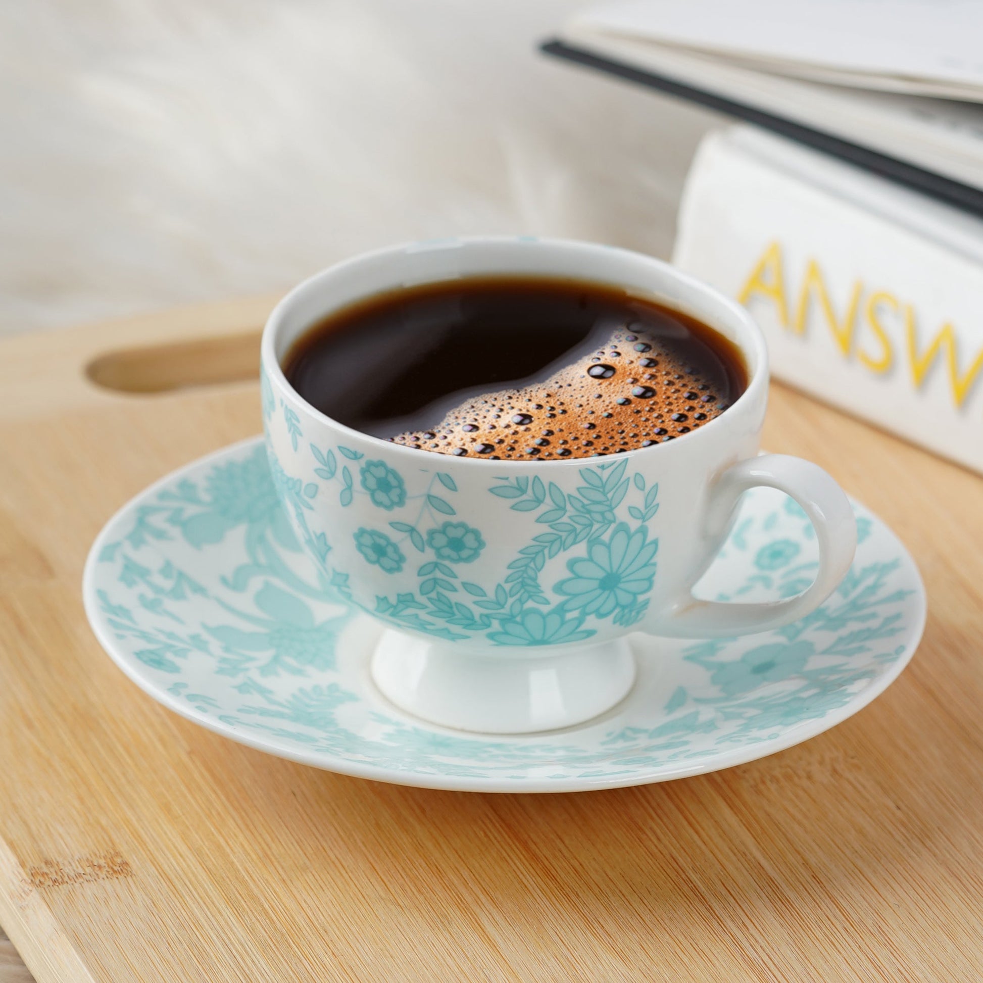 Yana Floral Cups and Saucers in Teal 
