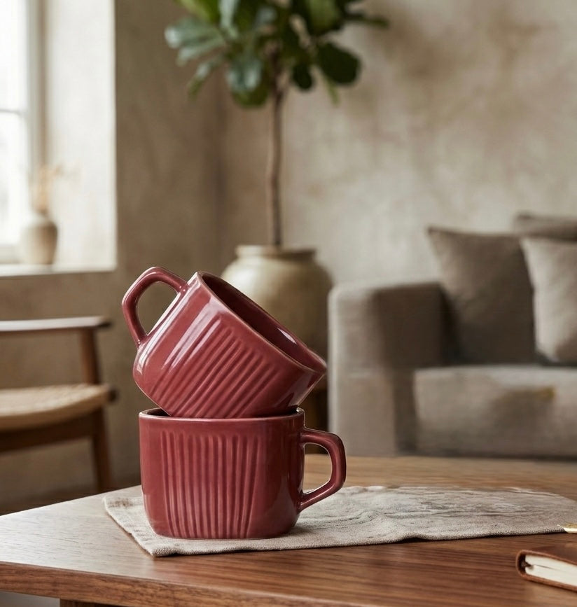 DATA Zen Coffee Mugs in Maroon, Set of 6 My Store