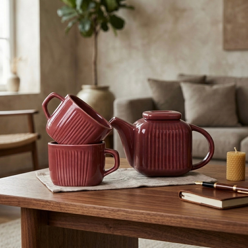 DATA Zen Tea Set in Maroon, Set of 4 My Store