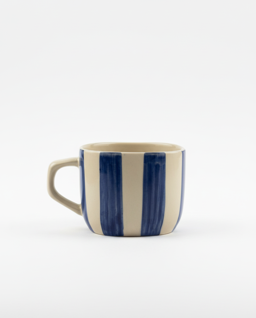 DATA Zen Stripes Hand Painted Coffee Mugs in Blue Lines, Set of 6