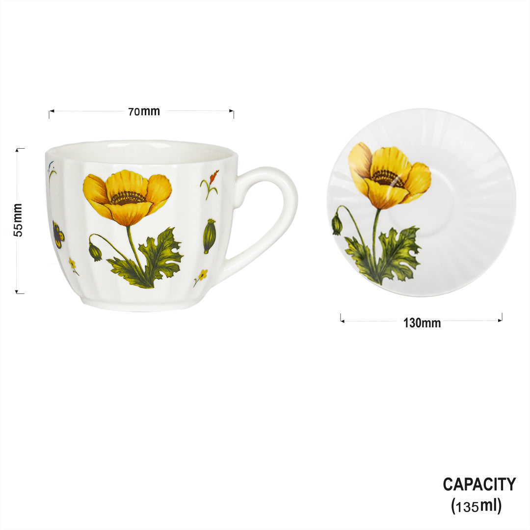 Classic Summer Flora in Yellow-Cup & Saucer Sets