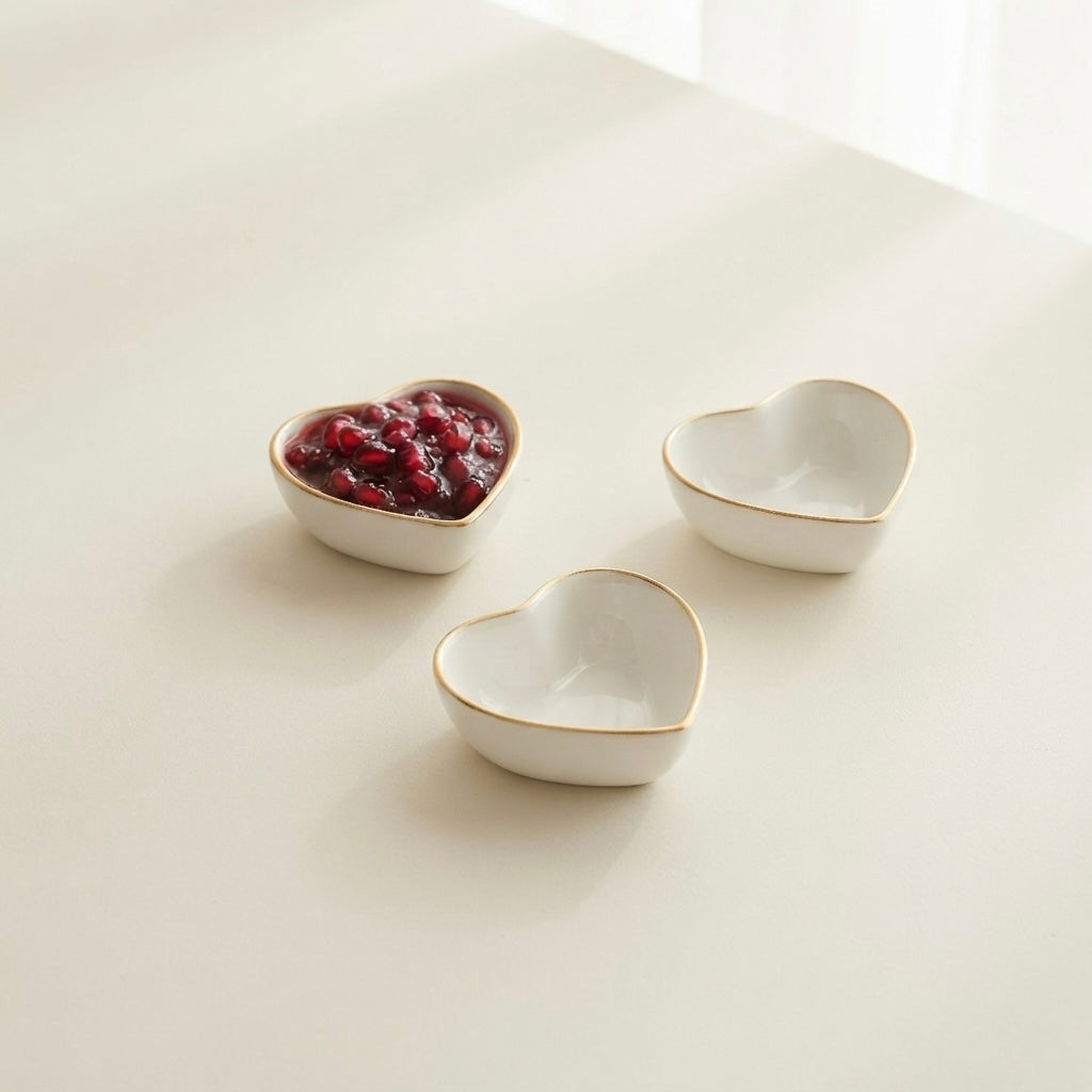 Luxury Heart Shaped Chutney Bowls in Pure Gold for dips sauces and chutneys
