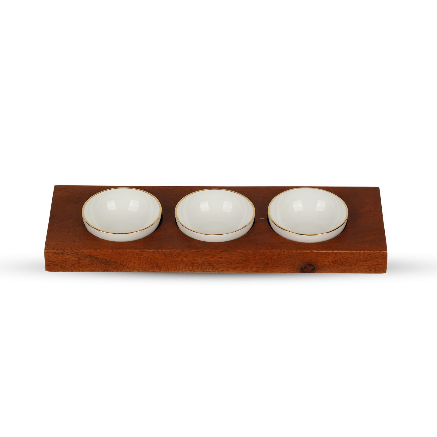 Round Chutney Bowl in Pure Gold with Wooden Tray for dips sauces and chutney serving
