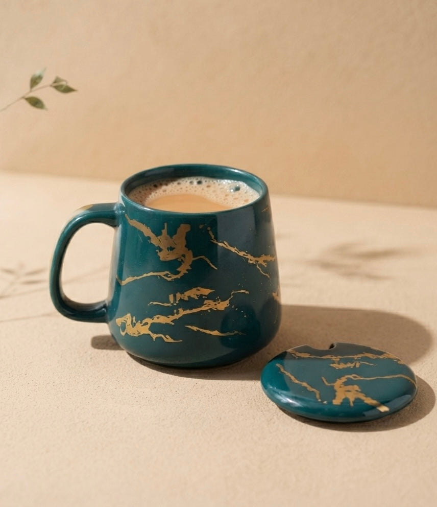 Green Surya with Lid in Metallic Design (2 Mugs with 2 Lids) My Store