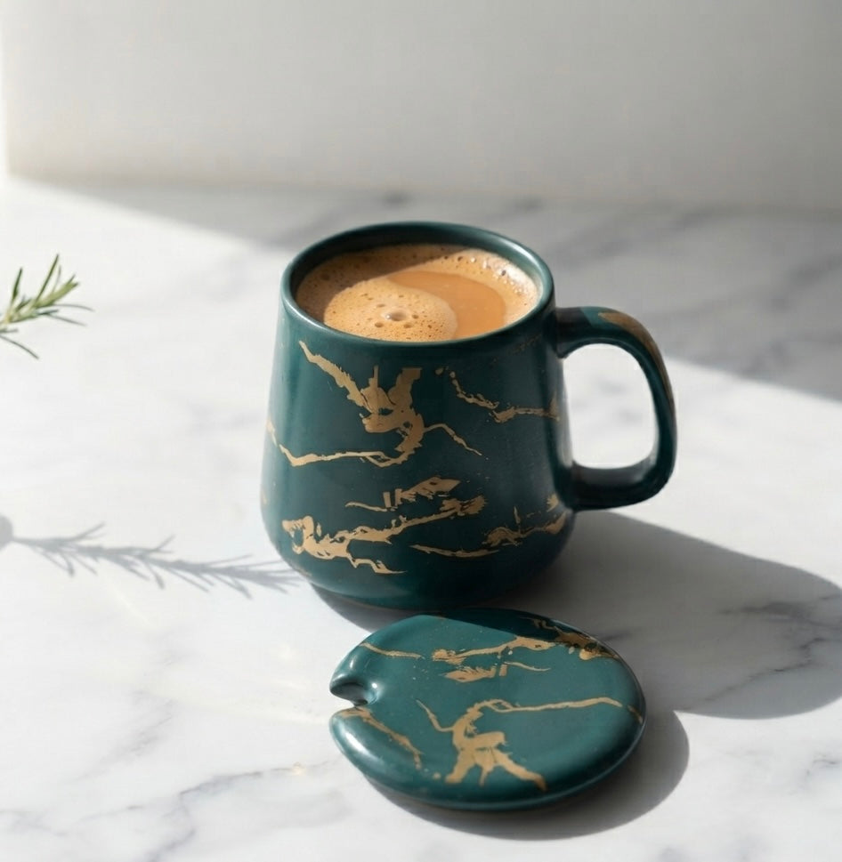 Green Surya with Lid in Metallic Design (2 Mugs with 2 Lids) My Store