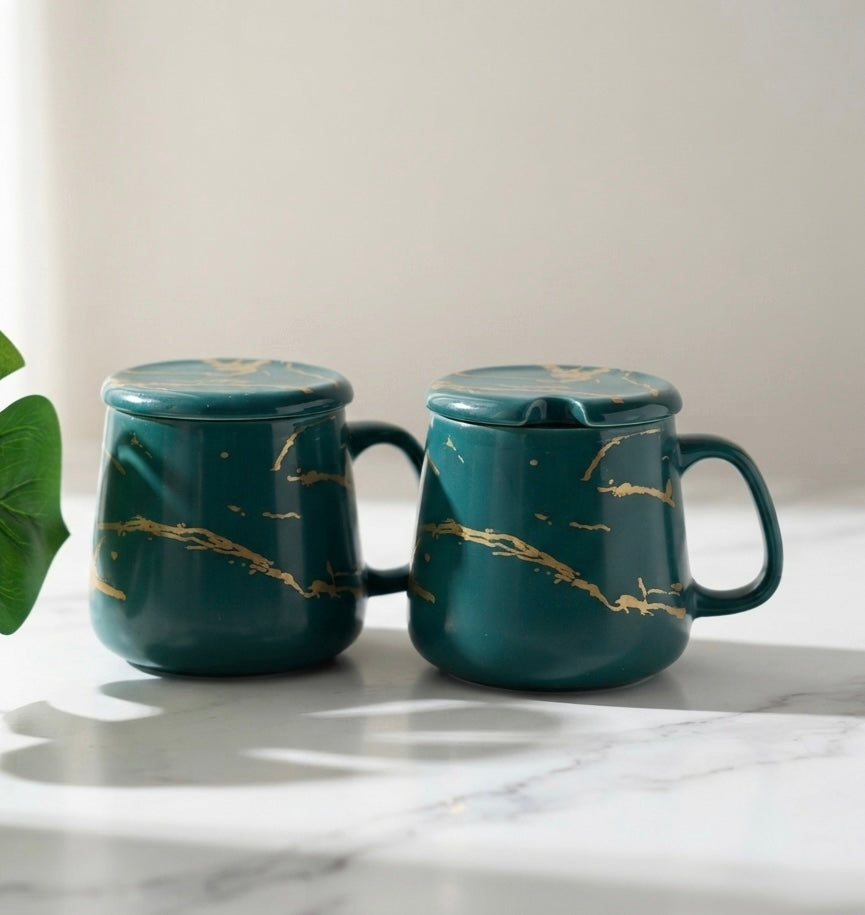 Green Surya with Lid in Metallic Design (2 Mugs with 2 Lids) My Store