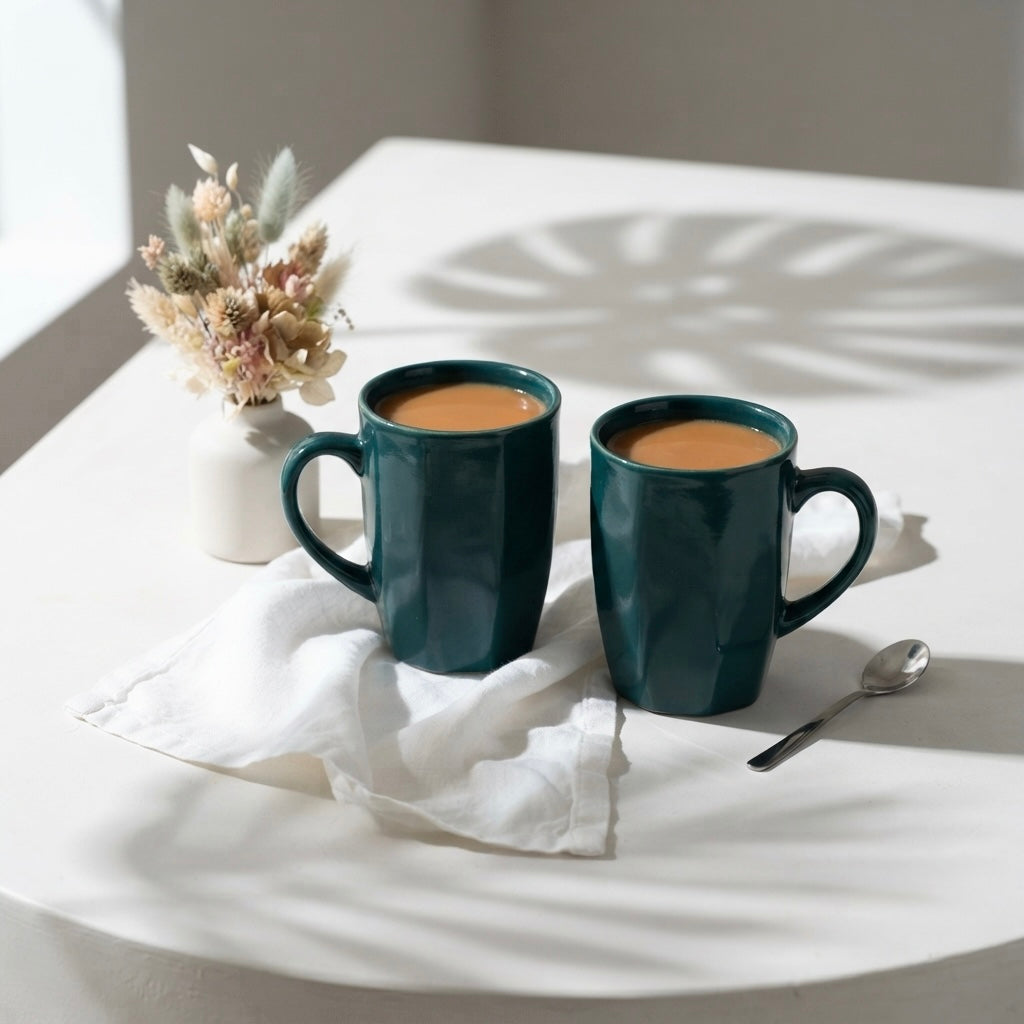 DATA Zia Mugs in Green, Set of 6 Dandy Lines by DATA