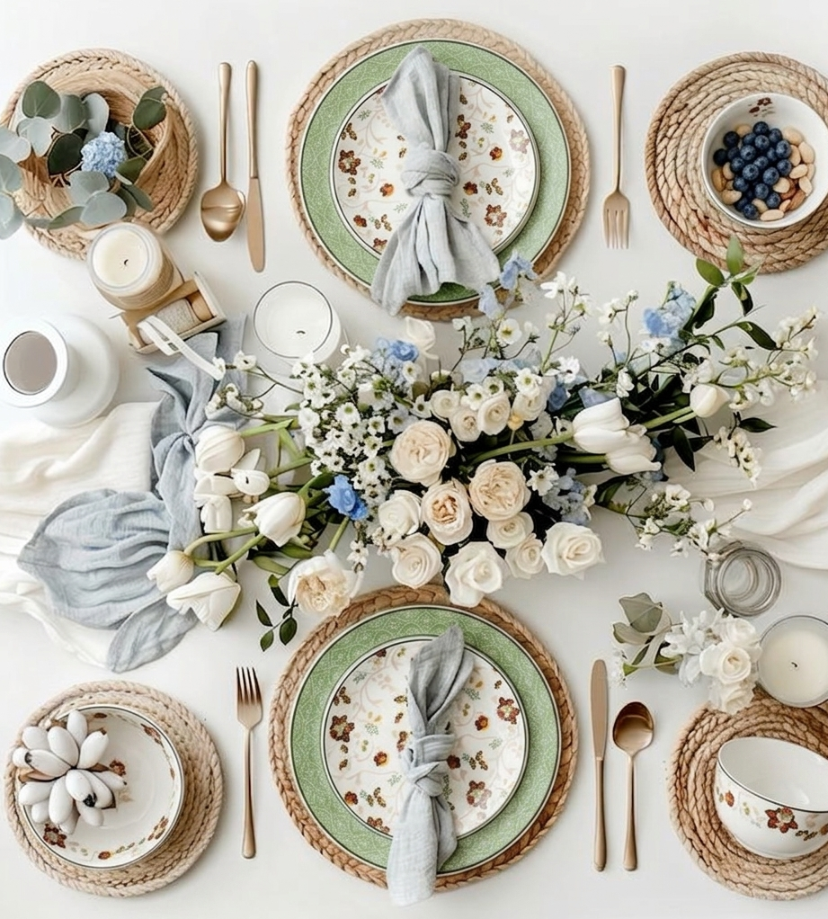 Kerala Floral White & Green Fine Bone China Dinner Set – 20 Pc My Store