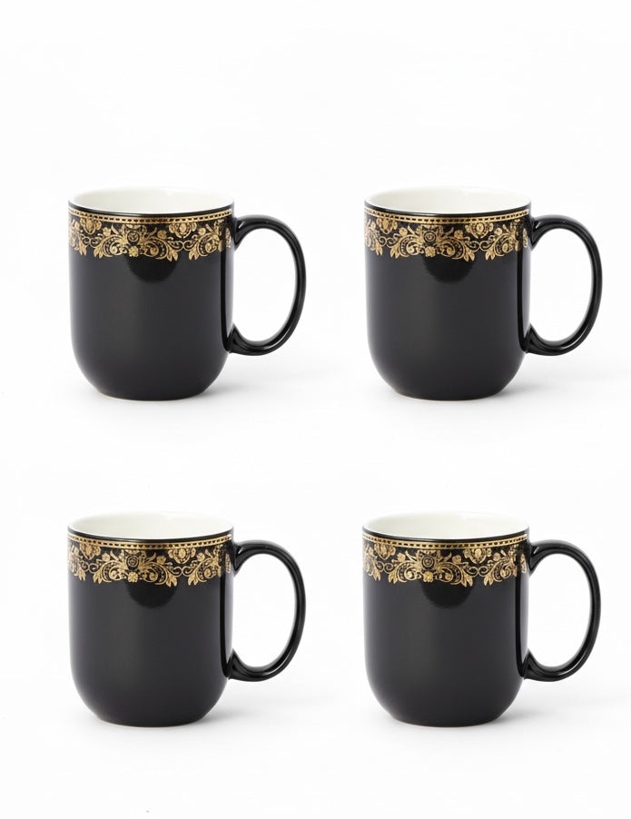 Lila Mugs in Black with Pure Gold, Pack of 4 My Store