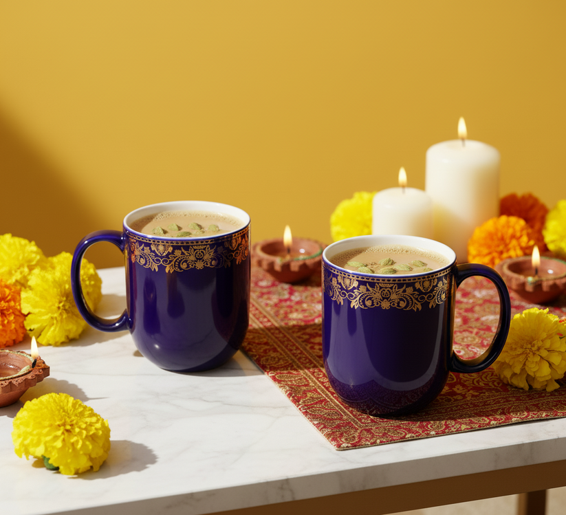 Royal Cups and Saucers in Persian Blue with Gold