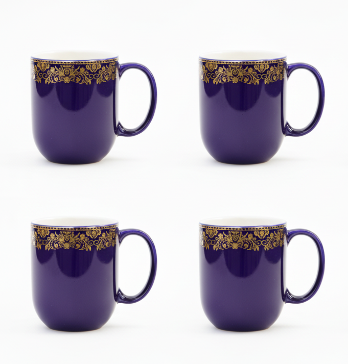 Dandy Lines Lila Mug in Blue & Gold, Pack of 4 My Store