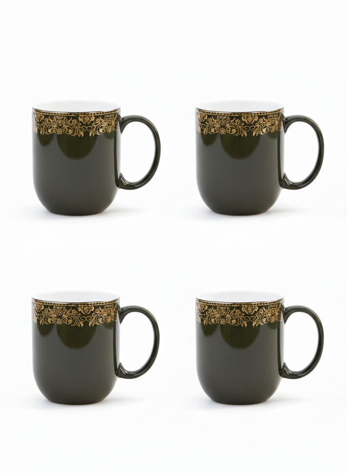 Dandy Lines Lila Mug in Green & Gold, Pack of 4 My Store