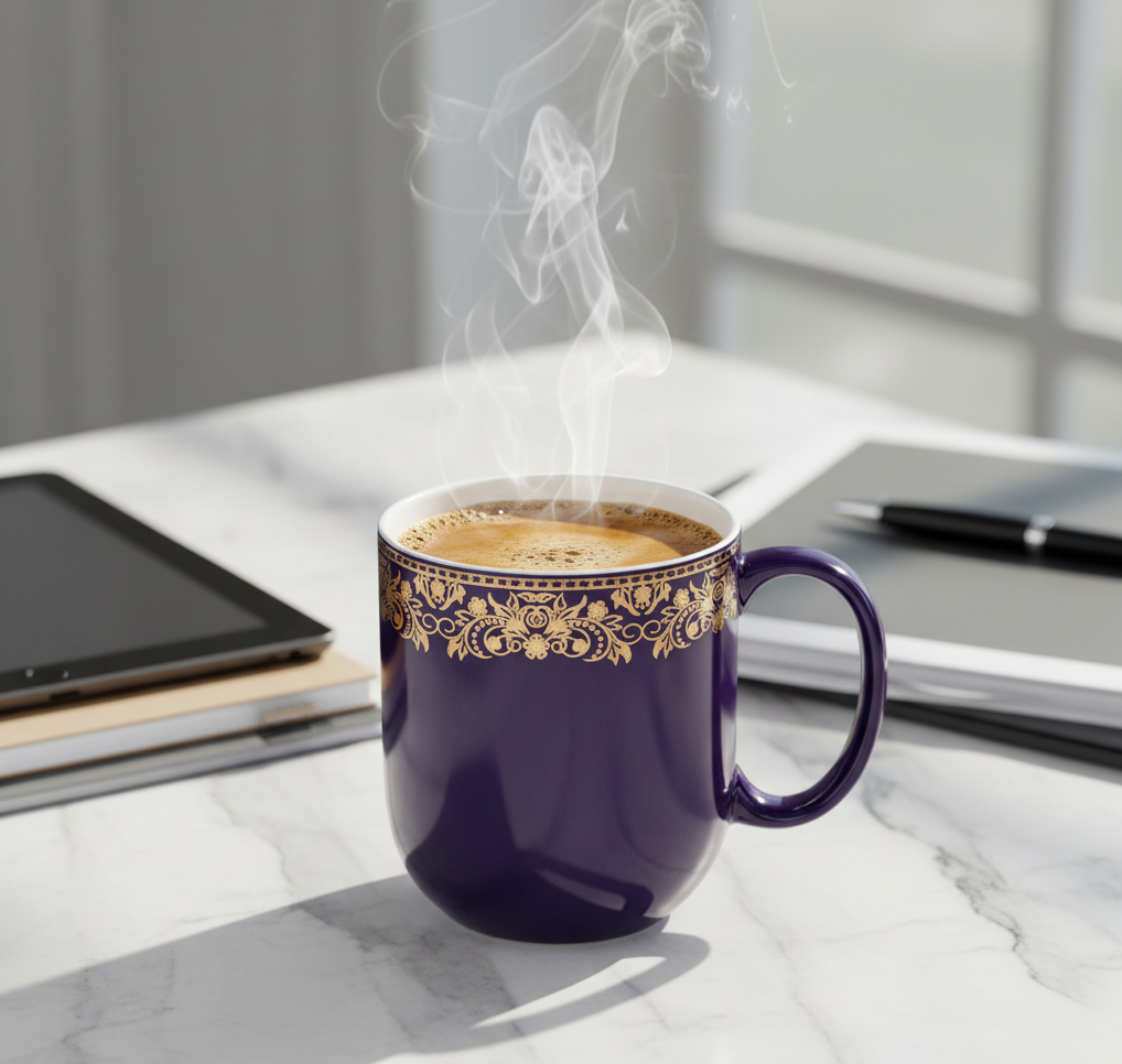 Dandy Lines Lila Mug in Blue & Gold, Pack of 4 My Store