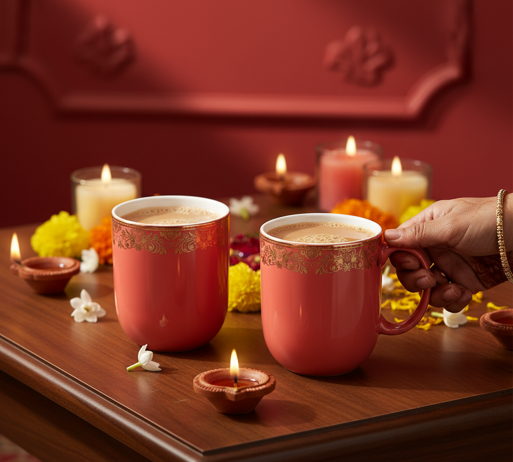 Dandy Lines Lila Mug in Peach & Gold tea set My Store