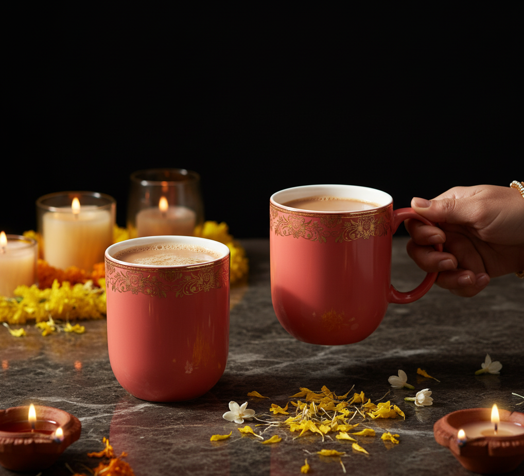 Dandy Lines Lila Mug in Peach & Gold tea set My Store