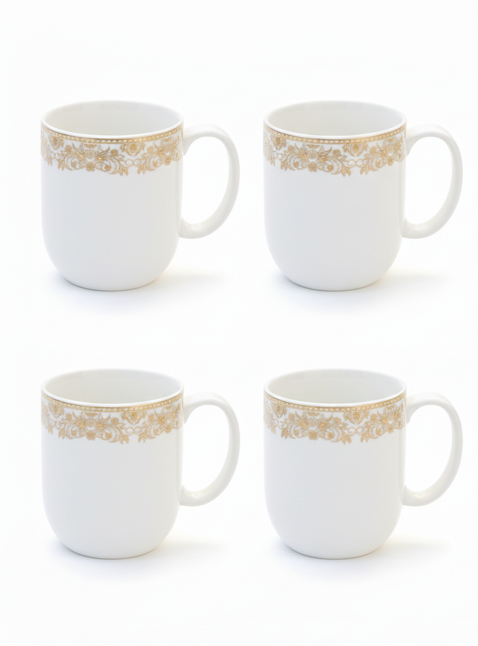 Dandy Lines Lila Mug in White with Pure Gold, Pack of 4 My Store