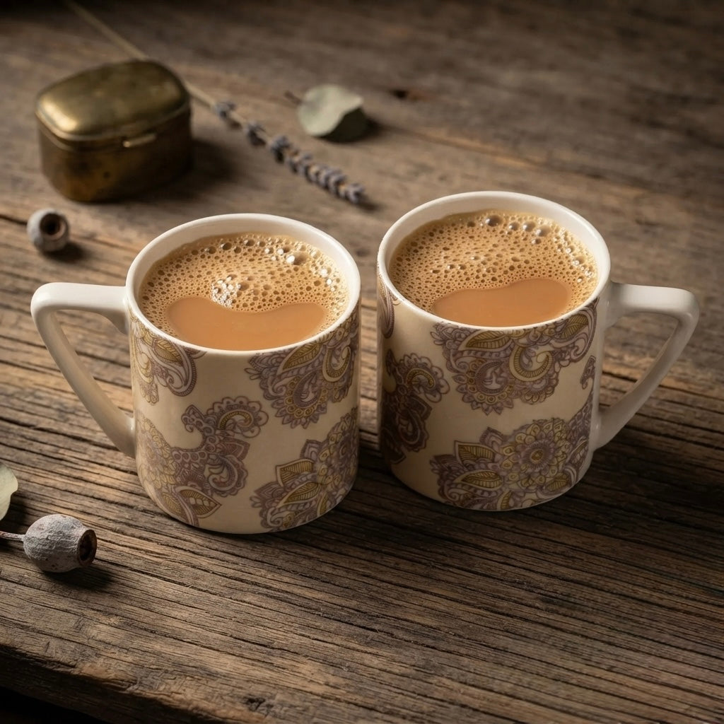 Puja GOLD Alpana on Yellow (Coffee Mugs, Pack of 6) My Store