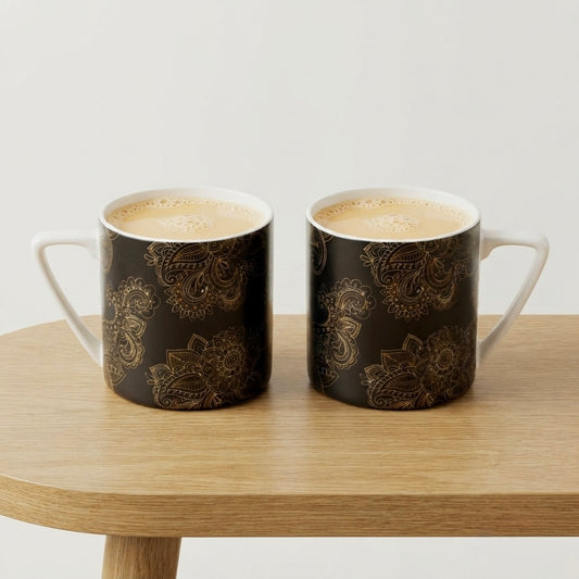 Puja GOLD Alpana on Black (Coffee Mugs, Pack of 6) My Store