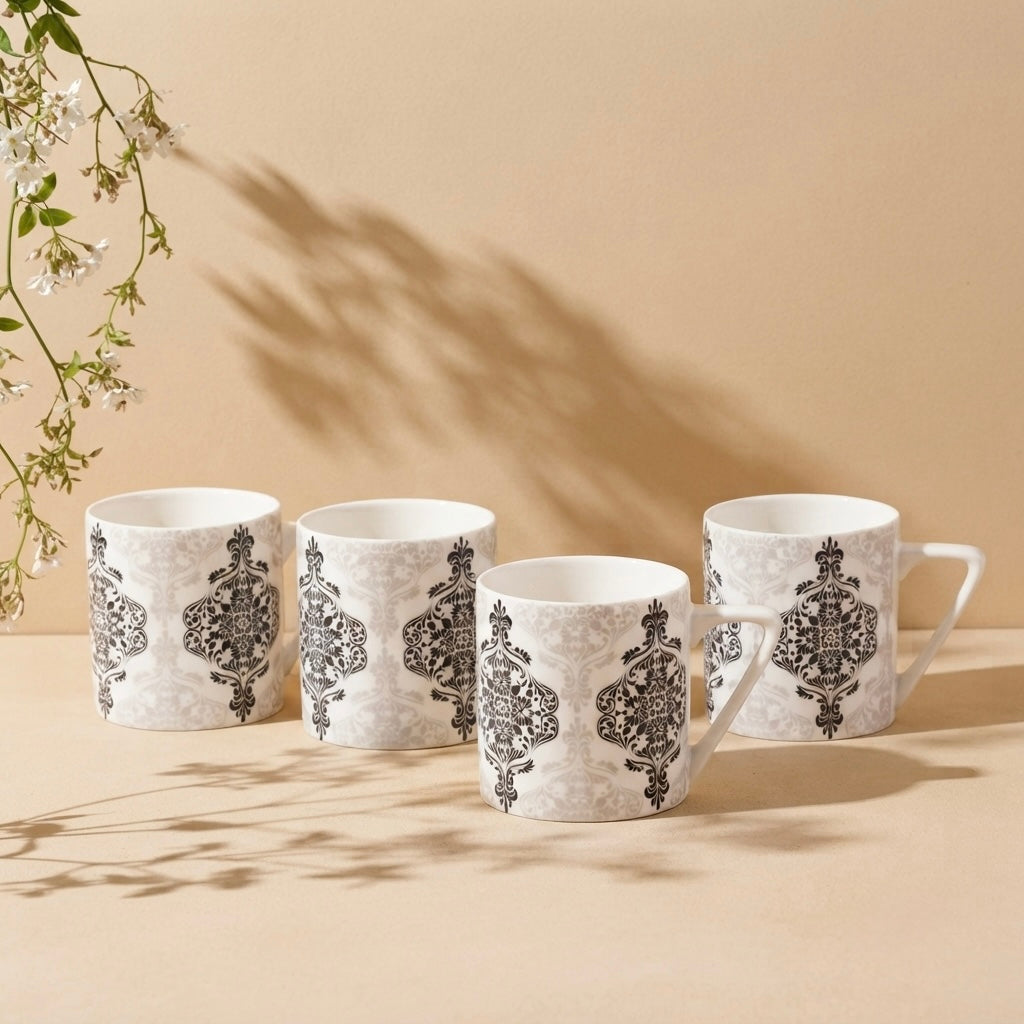 Puja Black and White Madrid (Coffee Mugs, Pack of 6) My Store
