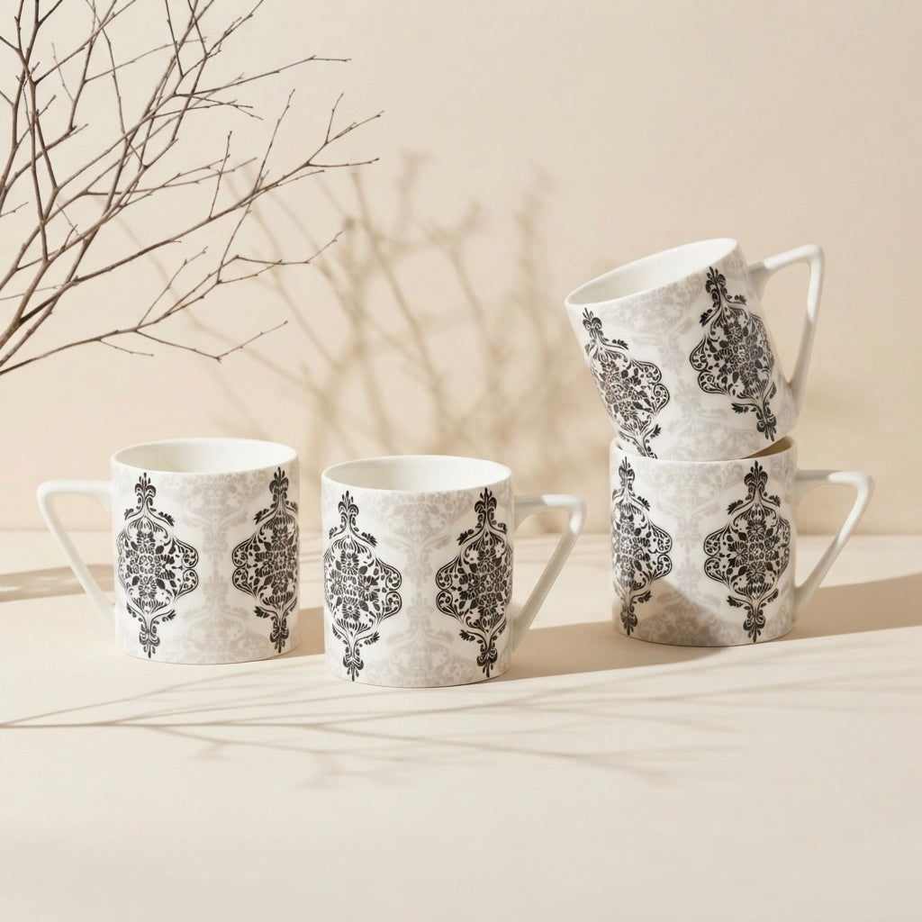 Puja Black and White Madrid (Coffee Mugs, Pack of 6) My Store