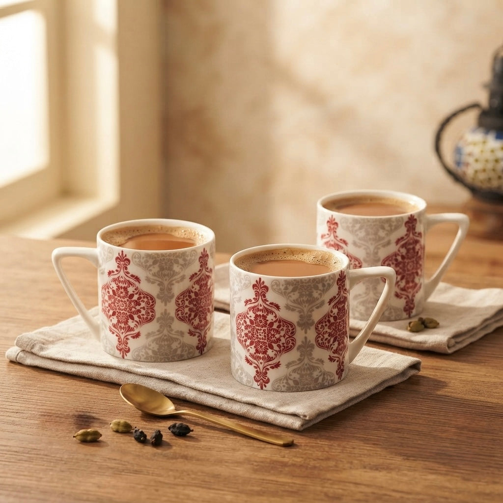 Puja Madrid Red and White (Coffee Mugs, Pack of 6) My Store
