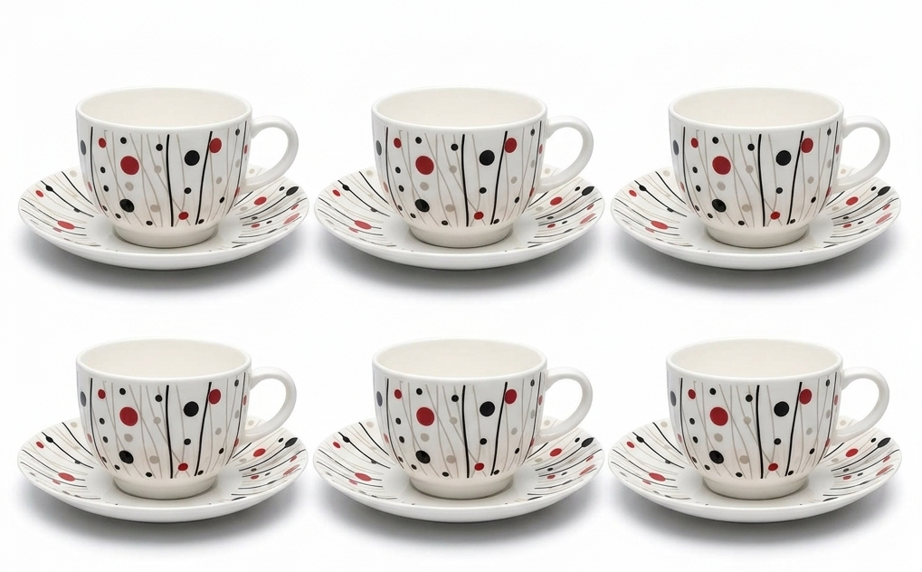 Rani Cups and Saucers with Abstract Dots, Set of 12 My Store