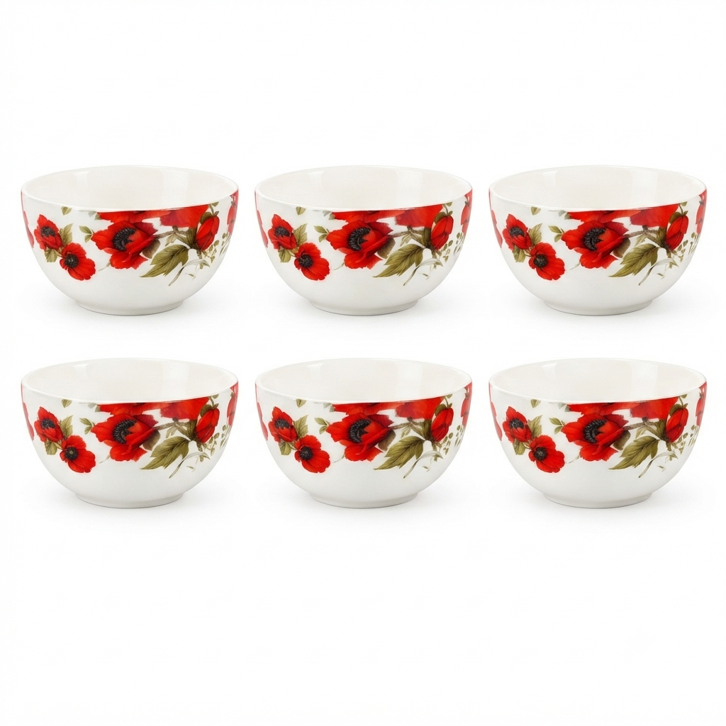 Red Poppy Veg Bowls, Pack of 6