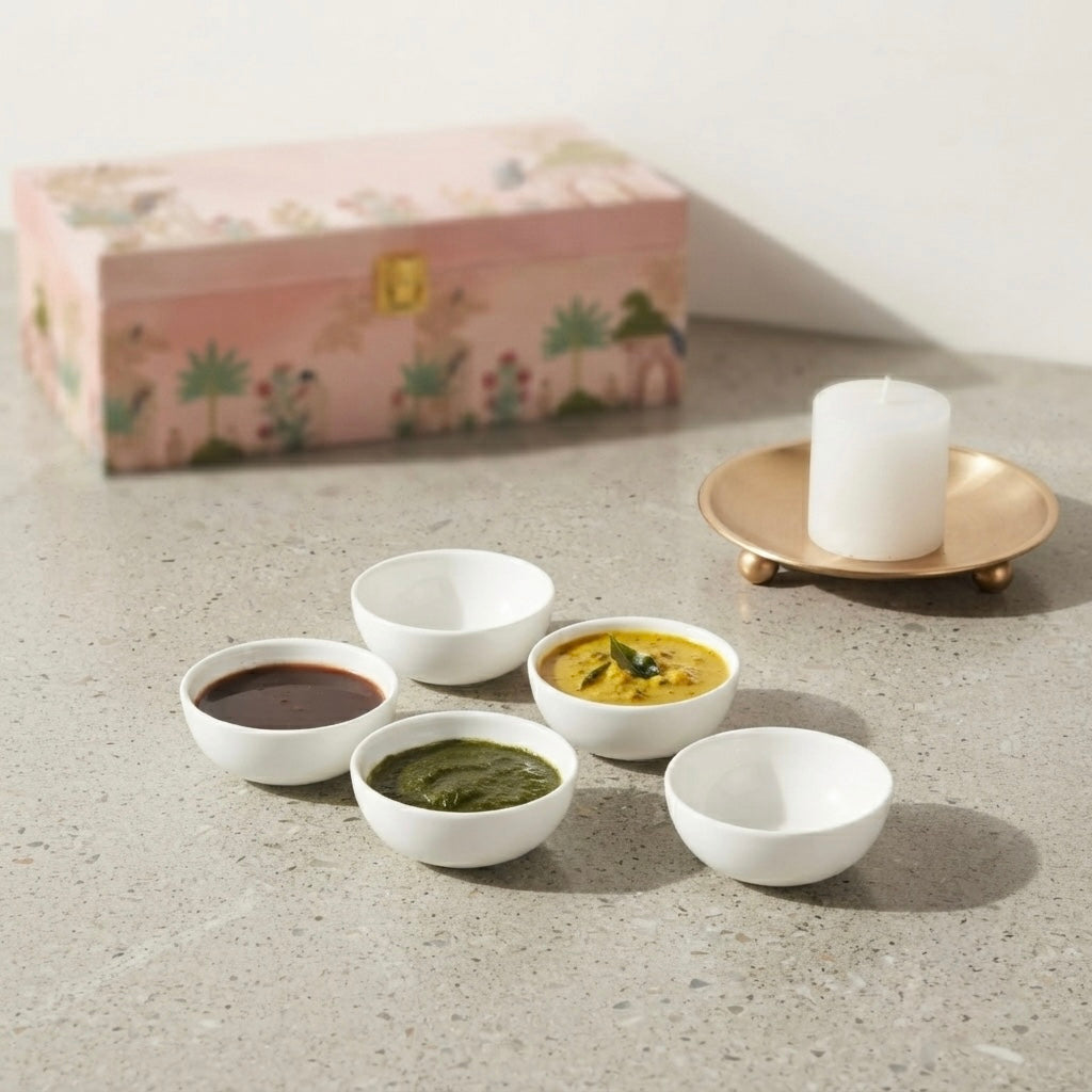White Round Chutney Dip Bowl ideal for sauces chutneys pickles and side dishes