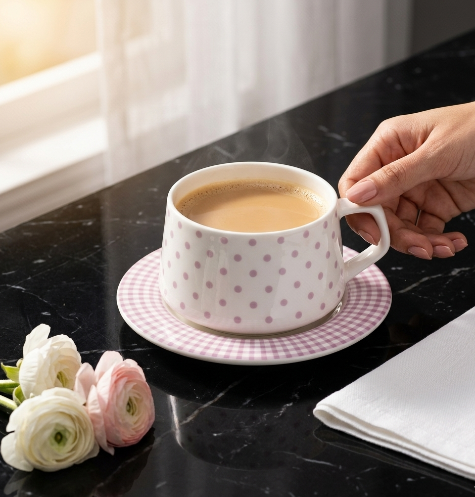 Sana Cups and Saucers in Pink Dots-Stylish cup set My Store