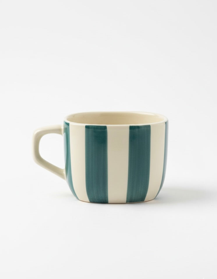 DATA Zen Stripes Hand Painted Coffee Mugs in Dark Green Lines, Set of 6