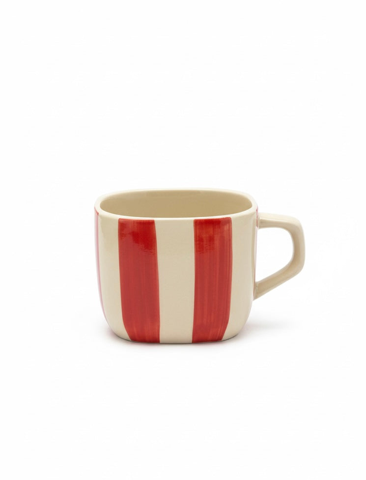 DATA Zen Stripes Hand Painted Coffee Mugs in Red Lines, Set of 6
